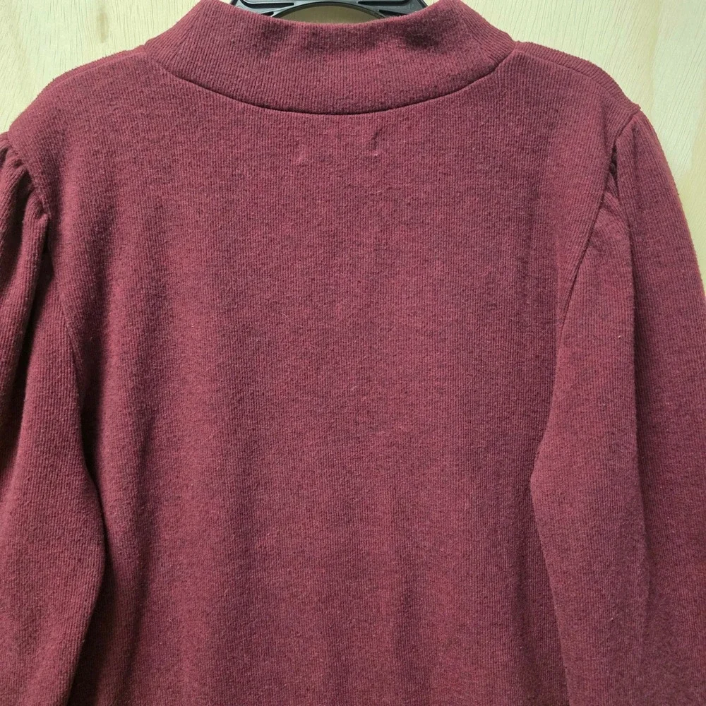 Madewell Burgundy Mock Neck Puff Sleeve Textured Knit Top XL CKP455955837